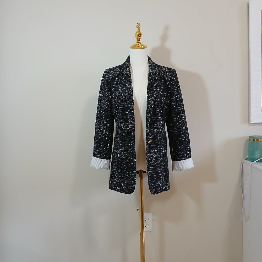 DKNY Textured Blazer Jacket Women's Size M Black White Single Button - Like New